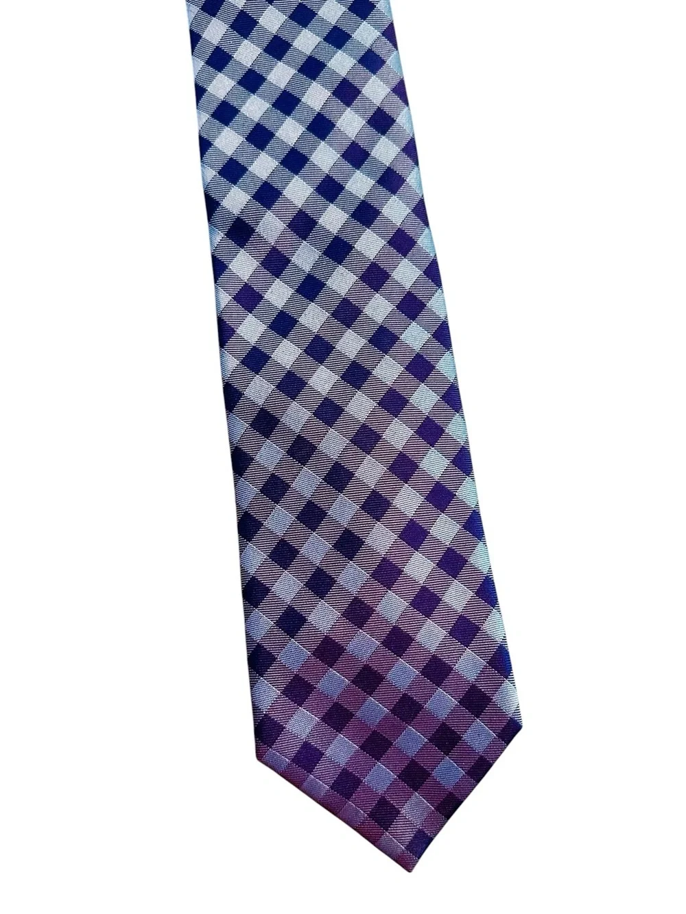 HUGO Boss Mens Silk Tie - Blue Purple Gingham Check - Preppy